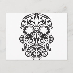 Postal Calavera blanca y negra / Día de los Muertos