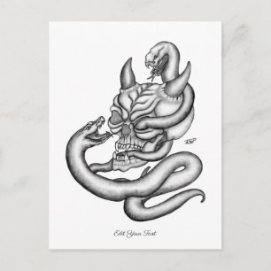 Postal Calavera - Cabeza malvada con serpiente