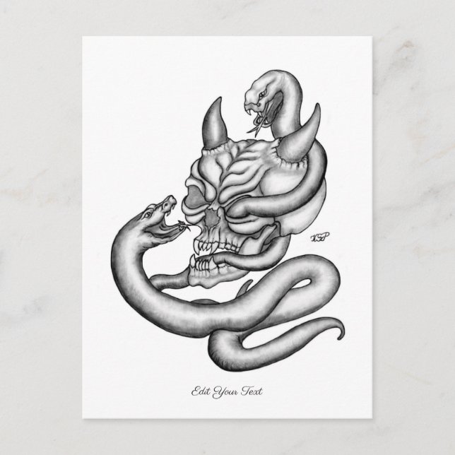 Postal Calavera - Cabeza malvada con serpiente (Anverso)