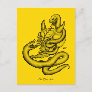 Postal Calavera - Cabeza malvada con serpiente