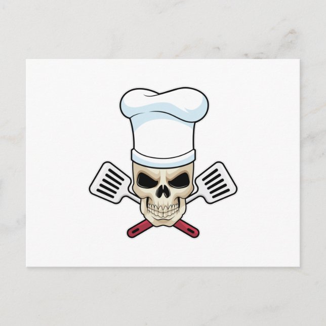 Postal Calavera como cocinero con gorro de cocina (Anverso)