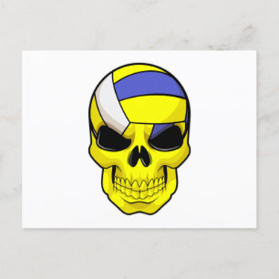Postal Calavera como jugador de voleibol con pelota de vo