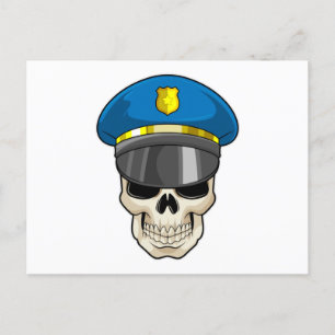 Postal Calavera como oficial de policía con sombrero de p