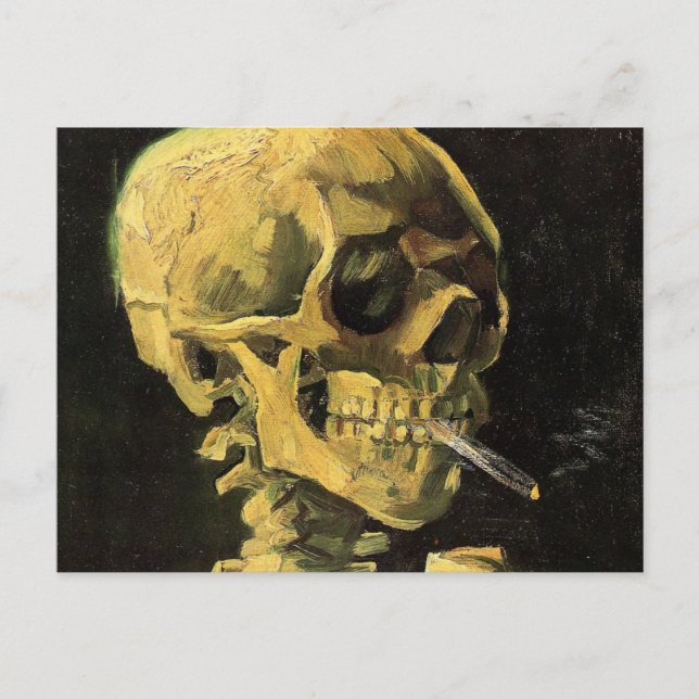 Postal Calavera con cigarrillo en llamas por Vincent van  (Anverso)