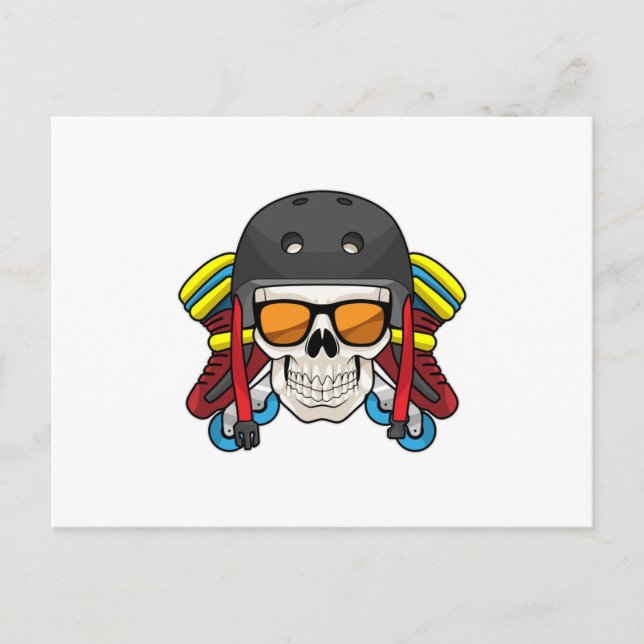 Postal Calavera con gafas de sol y patines en línea (Anverso)