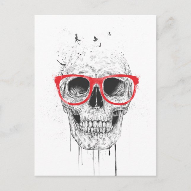 Postal Calavera con gafas rojas (Anverso)