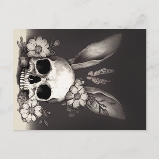 Postal Calavera con orejas de conejo dibujando (Anverso)