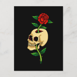 Postal Calavera con Rosa