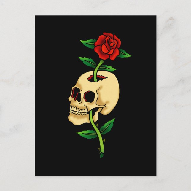 Postal Calavera con Rosa (Anverso)