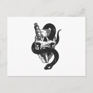 Postal Calavera con serpiente