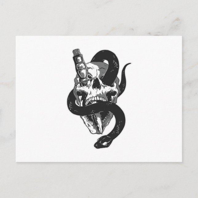 Postal Calavera con serpiente (Anverso)