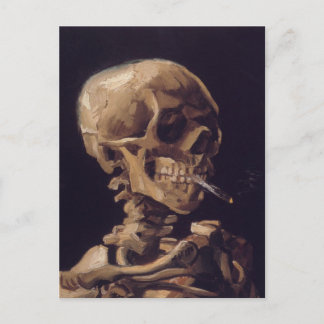 Postal Calavera con un cigarrillo en llamas