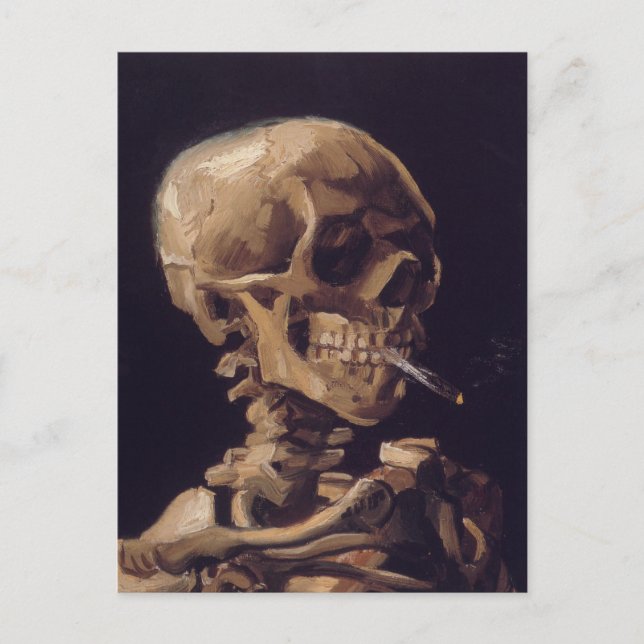 Postal Calavera con un cigarrillo en llamas (Anverso)