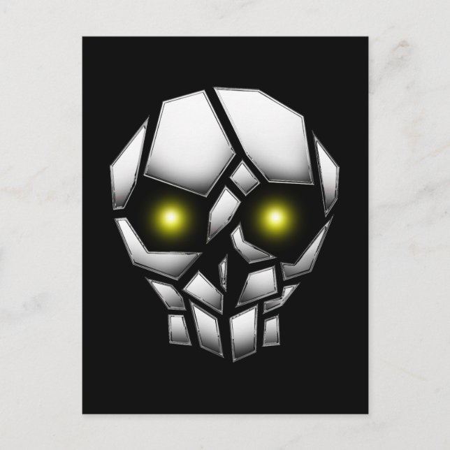Postal Calavera cromada con ojos brillantes (Anverso)