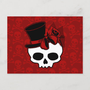 Postal Calavera Cuta Con Sombrero Superior Rosa De Color