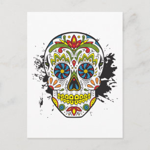 Postal Calavera de azúcar, cráneo de tatuaje, calavera me