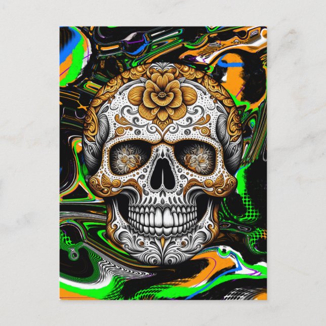 Postal Calavera de azúcar de Halloween (Anverso)