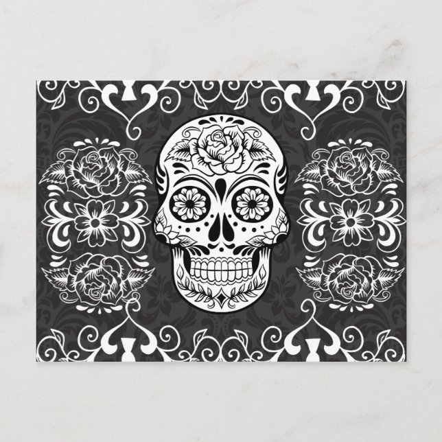Postal Calavera de azúcar decorativa Grunge gótico blanco (Anverso)