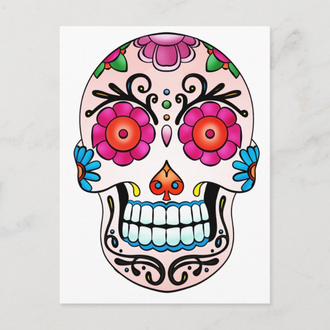 Postal Calavera de azúcar - Día de los muertos, tatuaje,  (Anverso)
