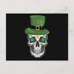 Postal Calavera de azúcar día de San Patricio Leprechaun 