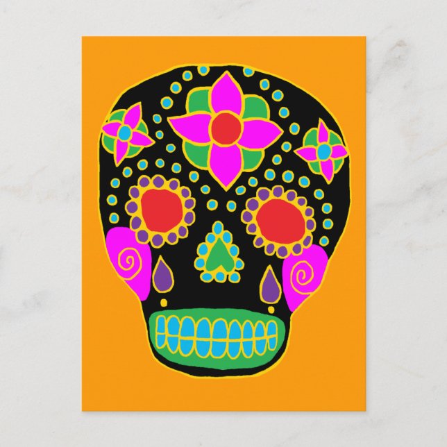 Postal Calavera de azúcar en arte popular mexicano (Anverso)
