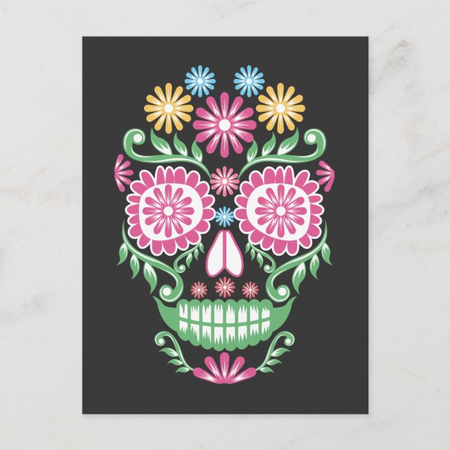 Postal Calavera de azucar en México Día de los Muertos en (Anverso)