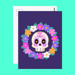 Postal Calavera de azúcar floral