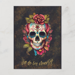 Postal Calavera de azúcar floral Día de los Muertos Españ