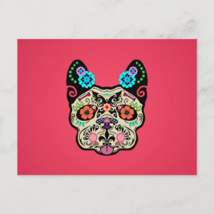 Postal Calavera de azúcar Frenchie - Rosa