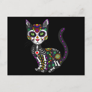 Postal Calavera de azúcar Gato Mexicano Halloween Día De 