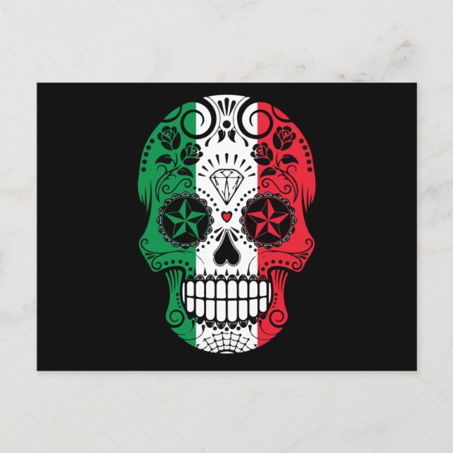 Postal Calavera de azúcar mexicana, cráneo de Cinco de Ma (Anverso)
