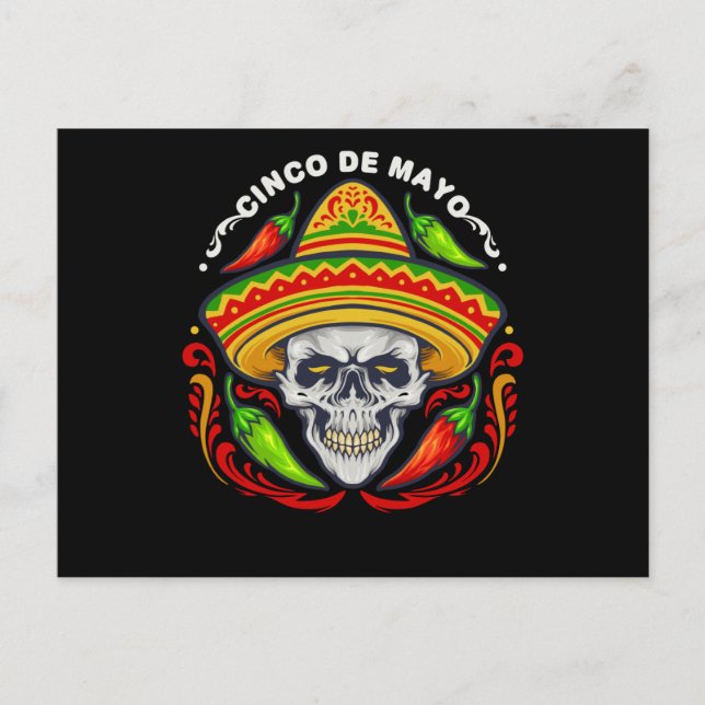 Postal Calavera de azúcar mexicana de 5 De Mayo, cráneo d (Anverso)