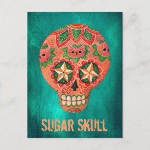 Postal Calavera de azúcar mexicana roja