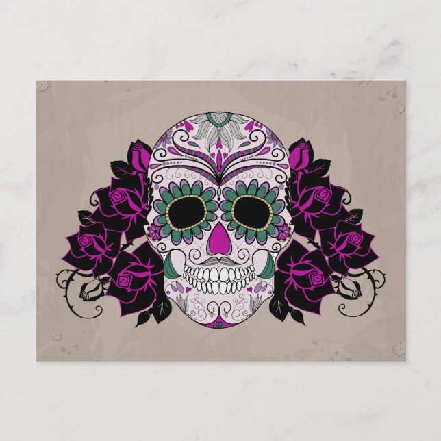 Postal Calavera de azúcar retro (Anverso)