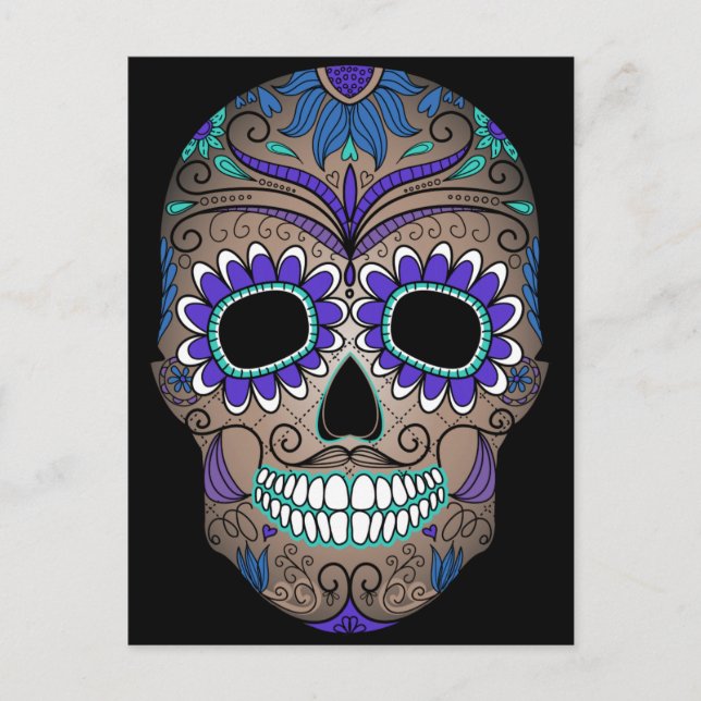 Postal Calavera de azúcar retro colorida (Anverso)