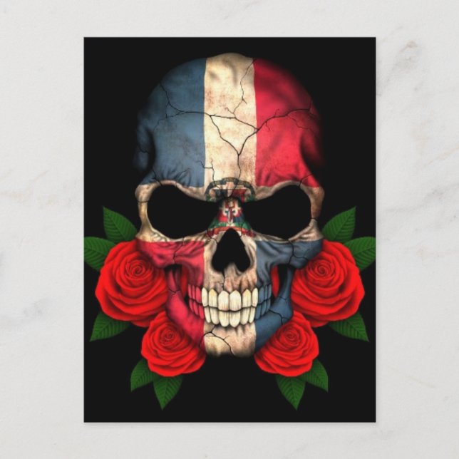 Postal Calavera de bandera de República Dominicana con ro (Anverso)