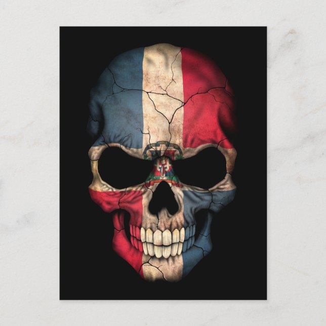 Postal Calavera de bandera de República Dominicana en neg (Anverso)