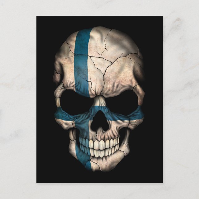 Postal Calavera de bandera finlandesa en negro (Anverso)