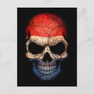 Postal Calavera de bandera holandesa en negro