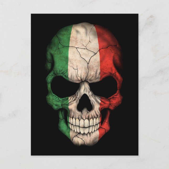 Postal Calavera de bandera italiana en negro (Anverso)