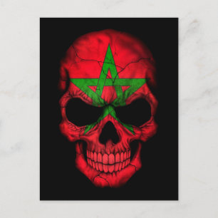 Postal Calavera de bandera marroquí en negro
