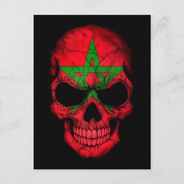 Postal Calavera de bandera marroquí en negro (Anverso)