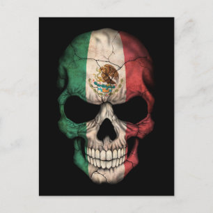 Postal Calavera de bandera mexicana en negro