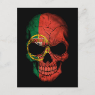 Postal Calavera de bandera portuguesa en negro