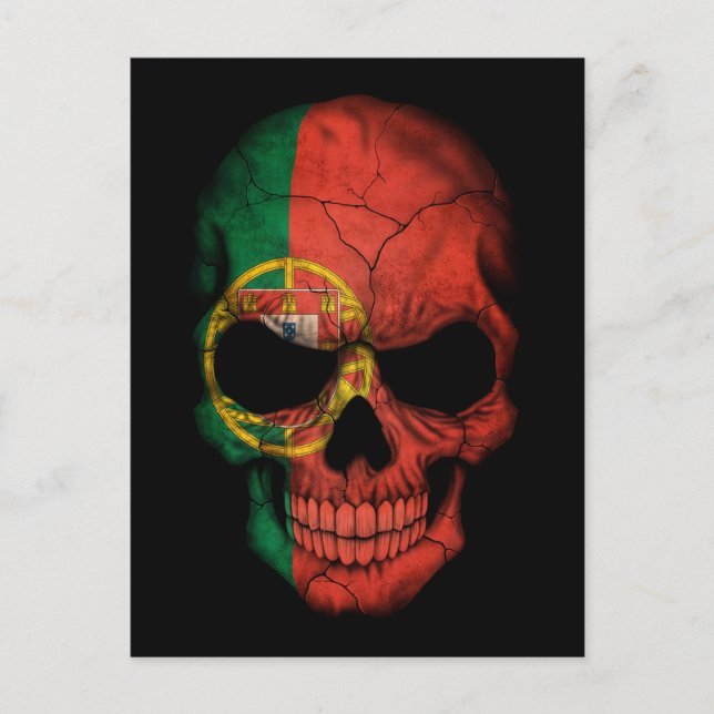 Postal Calavera de bandera portuguesa en negro (Anverso)