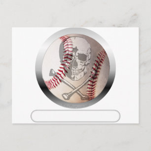 Postal Calavera de béisbol y huesos cruzados