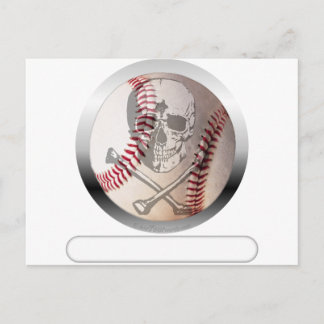Postal Calavera de béisbol y huesos cruzados