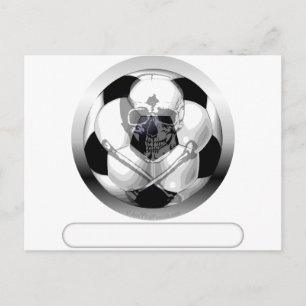 Postal Calavera de bolas de fútbol y huesos cruzados