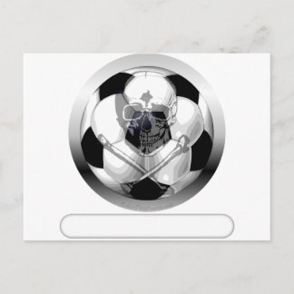 Postal Calavera de bolas de fútbol y huesos cruzados