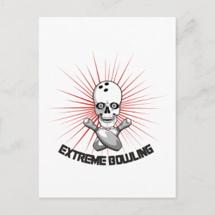 Postal Calavera de bolos extremos y pines cruzados